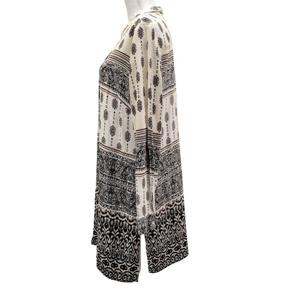 Chico's Button Up Shirt Women's 2, L Long Sleeve Batik Damask Side Slit Tunic - Picture 3 of 12
